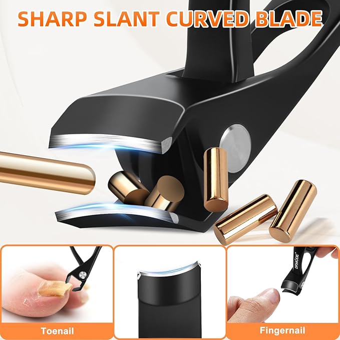 Toe Nail Clippers for Thick Nails for Seniors, Slanted Angled Head Large Toenail Clippers for Men with Wide Jaw, Heavy Duty Sharp Edgy Fingernail Clipper with Long Handle