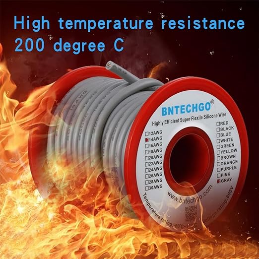 BNTECHGO 14 Gauge Silicone Wire Spool 25 ft Gray Flexible 14 AWG Stranded Tinned Copper Wire