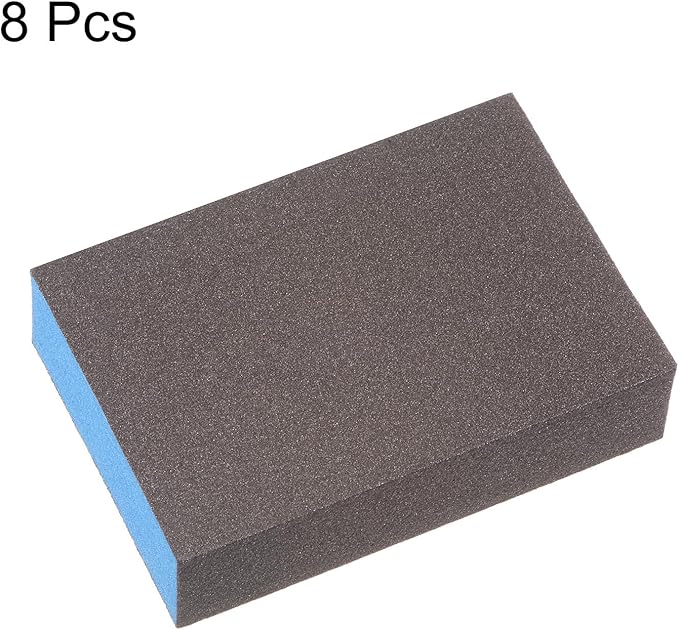HARFINGTON 8pcs Sanding Sponge Blocks #220 (800-1000 Grits) Wet/Dry Hand Sanding Sponges, 100x70x25mm Foam Sanding Block Pad for Polishing Kitchen Metal Wood Drywall Furniture, Brown&Blue