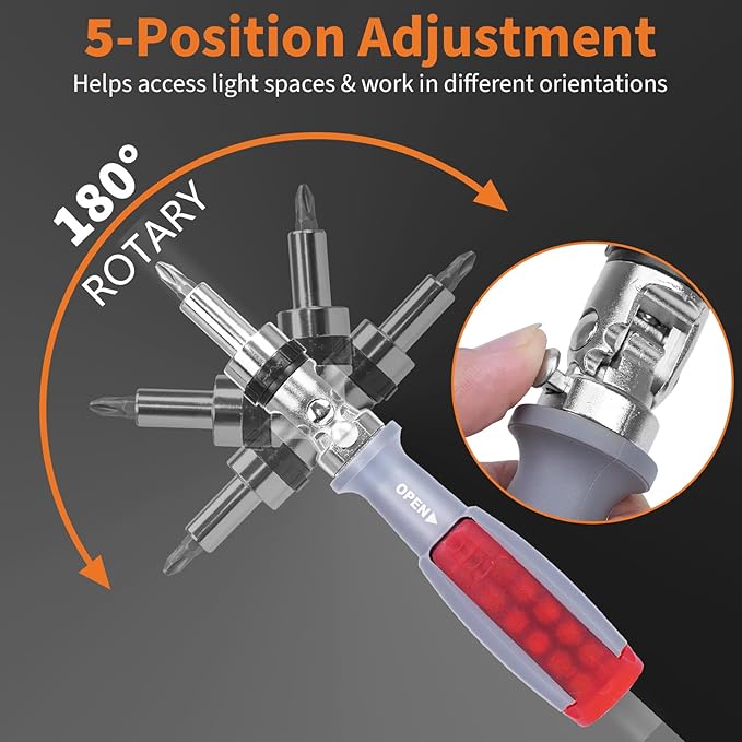 10-in-1 Ratchet Screwdriver Set, 3rd Gen Ratcheting Screwdriver with Phillips, Flat Head, Torx, Hex, Square, 180 Degree Adjustable Design, Portable Repair Tool Kit for Household and DIY