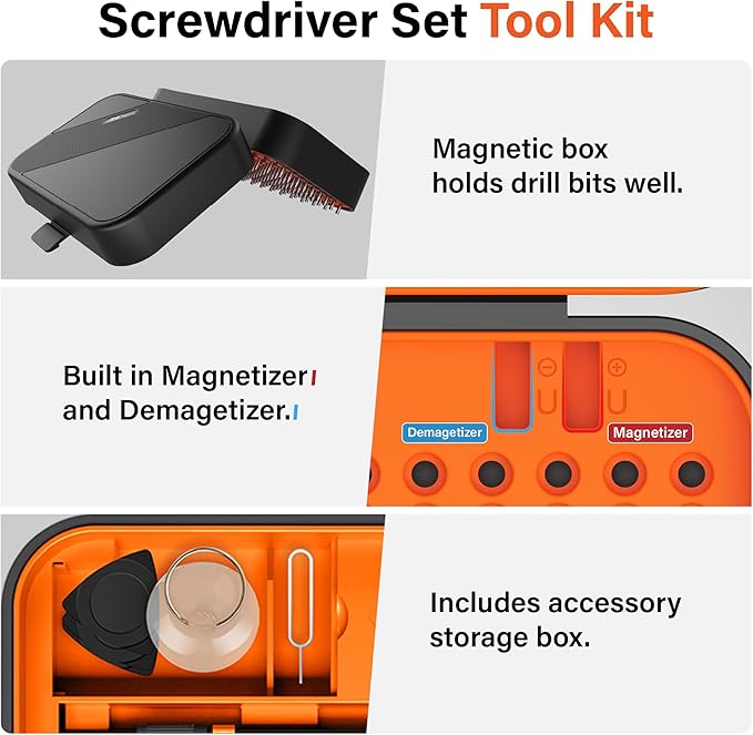 Precision Screwdriver Set ??Magnetic Electronics Repair Tool Kit with 3 S2 Long Steel Bits, Laptop Screwdriver Set for Phone, Computer, Game Console, Camera, Eyeglass, Watch, and DIY Projects