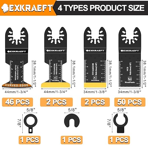 100PCS Curved-Edge Multitool Blades, Titanium Oscillating Tool Blade for Metal, Wood, Plastic, Professional Universal Oscillating Saw Blades Fit Dewalt Milwaukee Ryobi Rockwell Fein