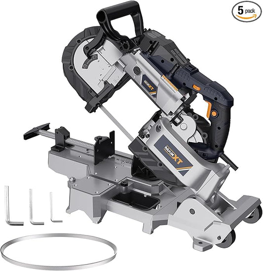 MAXXT Band Saw with Lightweight Aluminum Base, 10 Amp 5 Inch Deep Cut Bandsaw, Variable Speed Handheld Automatic Multipurpose Cut with Carrying Wheels Portable Metal Saw, Band Saws for Metal Wood