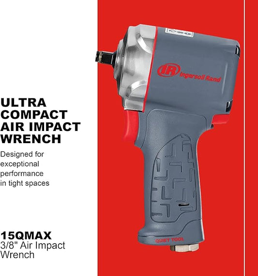Ingersoll Rand 15QMAX 3/8" Air Impact Wrench, Quiet, Ultra Compact, 475 ft-lbs Nut-busting Torque,