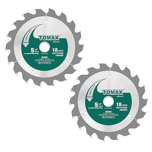 TOMAX 2 Pack 5-1/2 Inch 18 Tooth ATB Fast Cutting and Trimming Saw Blade, Cordless Trim Saw Blade with 5/8-Inch Arbor (1/2-Inch and 10-mm Reducer Bushings Include)