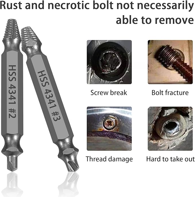 HSS 4341 Damaged Screw Extractor Set, 5-Piece Drill Bit Kit for Stripped Screws and Bolts, Grey, 2-14mm Range, High-Speed Steel with Storage Case