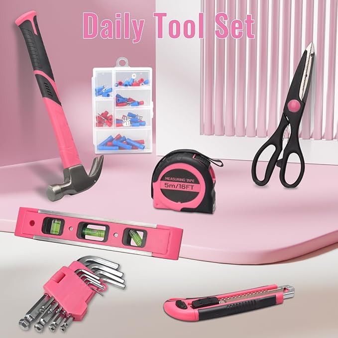 ARUCMIN 450-Piece Pink Tool Set, Home Tool Kit with Toolbox Storage Case Home Repair Tool Kit with Drawer for Women