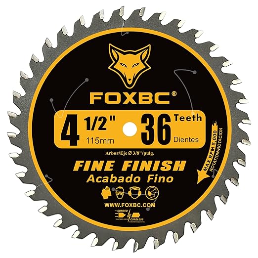 FOXBC 4-1/2 Inch Trim Circular Saw Blade 36 Tooth Fine Finish Wood Cutting with 3/8-Inch Arbor