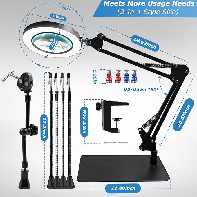 Magnetic Helping Hands Soldering Station, 10X LED Magnifying Lamp, Magnifying Glass with Light and Stand, 360 Hot Air Gun Holder, 4 Magnetic Third Hand Soldering Tool &PCB Holder for Soldering Station
