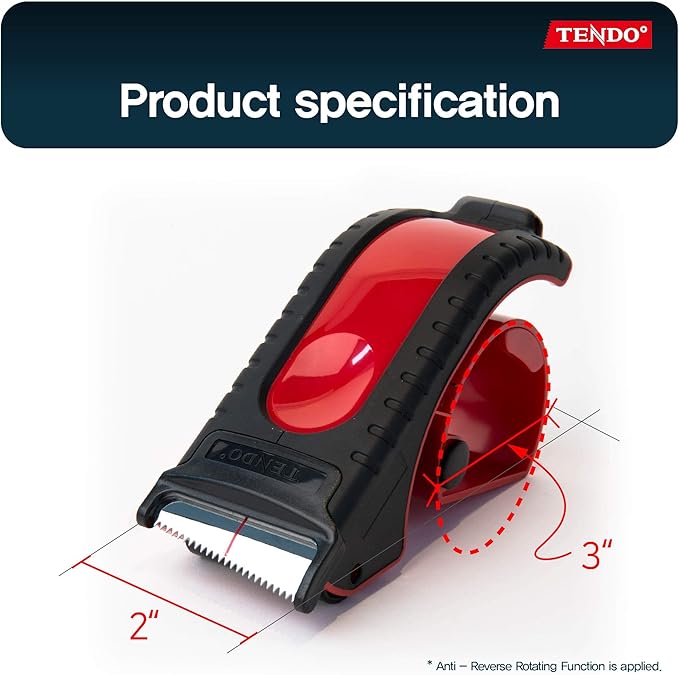 Heavy Duty Shipping Tape Dispenser: TENDO째 Essential Line ??Reusable, Replaceable, Eco-Friendly 2?쇺?Master Piece Dispenser with Patented 10째 Sloped Chromium Blades - P-1200 (3th Gen.)_Red