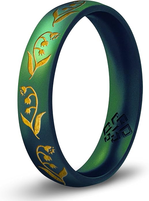 Knot Theory Birth Flower Silicone Ring for Women - 4mm Comfort Fit Wedding Band Engagement Ring