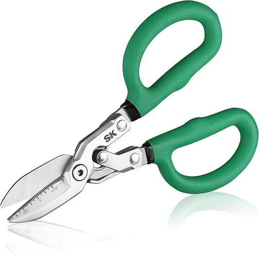 SK 8" Compound Action Tin Snips, Metal Shears with Forged Blade, Heavy Duty Metal Cutter Scissors, Ergonomic Handle for Comfortable Grip
