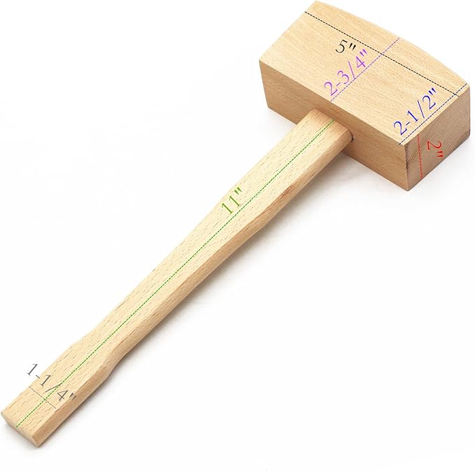 WEICHUAN Unfinished Beech Wood Mallet Ice Hammer Mallet - Solid Beechwood Damage-Free Striking Woodworking Carving Mallet Woodworking Hand Tool - 5 x 13.8"