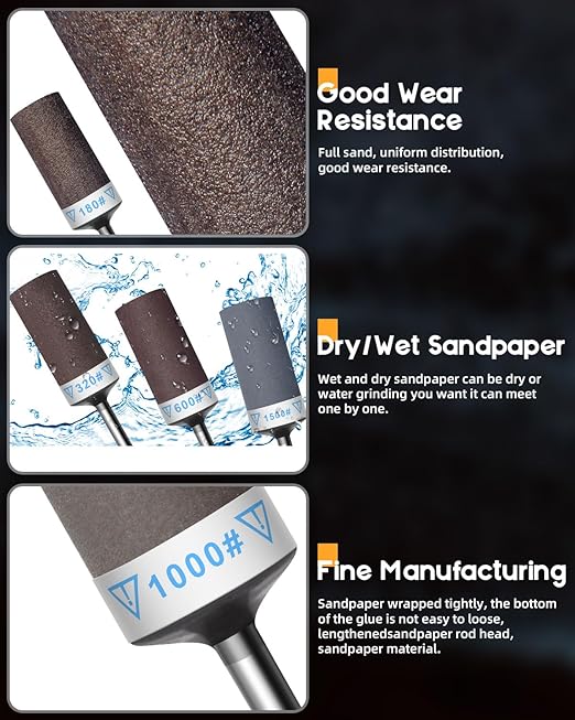 10Pcs 2000 Grit Sanding Drums Sandpaper Sticks Set for Dremel Rotary Tool with 1/8" Shank, Rotary Tool Accessories Suitable for Metal Rust Removal/Jade Polishing/Stone Grinding (2000 Grit)