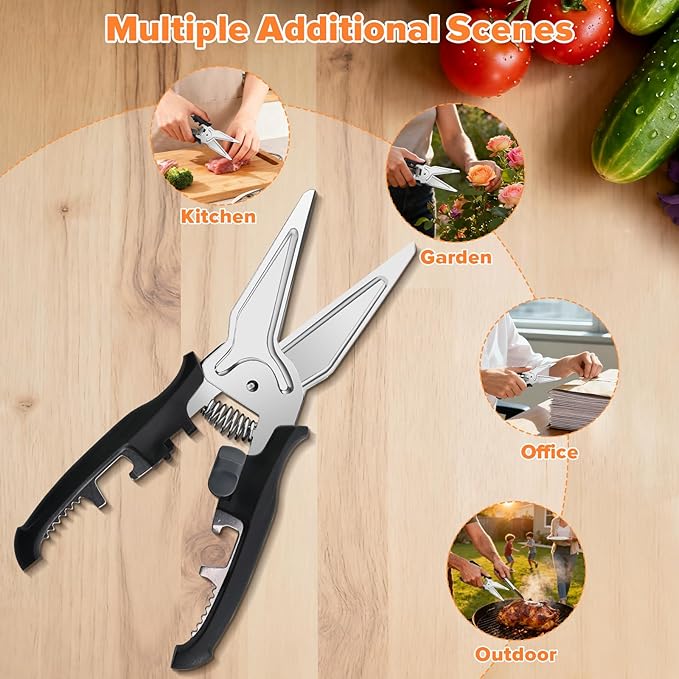 Kitchen Scissors All Purpose for Food - AJXX Kitchen Shears Heavy Duty Poultry Shears, Stainless Steel Cooking Meat Cutting Scissors with Magnetic Holder & Safety Lock, Dishwasher Safe