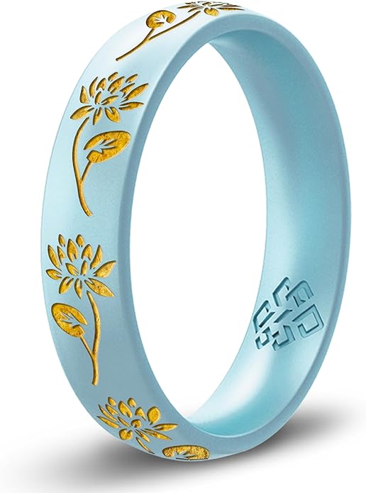 Knot Theory Birth Flower Silicone Ring for Women - 4mm Comfort Fit Wedding Band Engagement Ring