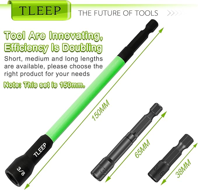 150MM 1/4" 5/16" 3/8" Magnetic Power Nut Driver Set for Impact Drill, 1/4" Hex Head Drill Bit Set SAE Screwdriver Socket Set, Chrome Vanadium Steel Quick Change Chuck Socket Wrench Nut Setters