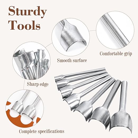 Caydo 7 Pieces Leather Craft Tools Half-Round Punch for Crafting Strap Belt, Wallet and Bag DIY Handwork 10-40mm