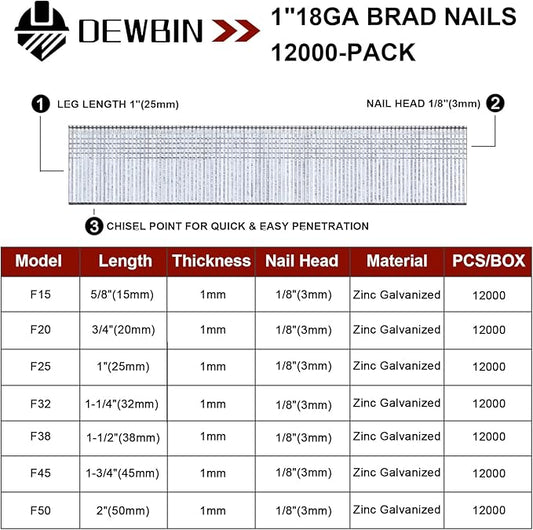 18 Gauge Brad Nails, 12000 Counts 1-inch 18 GA Brad Nails, Galvanized Nails for Nail Gun, Finishing Nail Gun Nails for Pneumatic, Electric Brad Nailer Gun