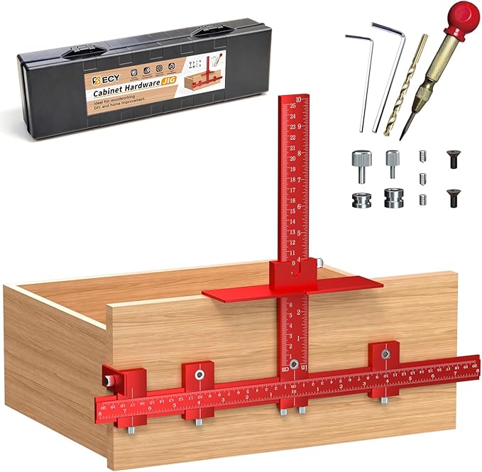 ECY Cabinet Hardware Jig ??Adjustable Cabinet Handle Installation Tool, All-Aluminum Drill Guide with Automatic Center Punch for Drawer Pulls & Cabinet Doors
