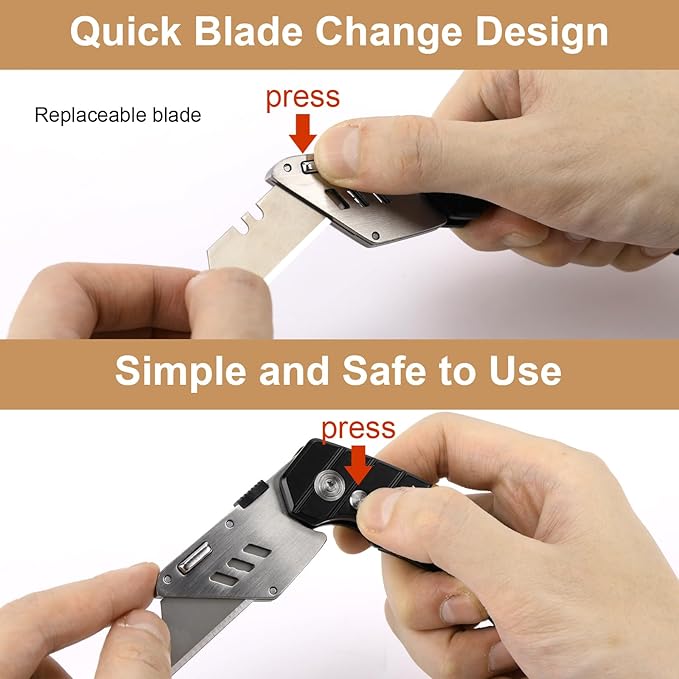 Harita Utility Knife Box Cutter with Belt Clip, Extra 5 pack refilled Blades and Wood Handle Heavy Duty Cutter, Quick-change & Safety Back Lock