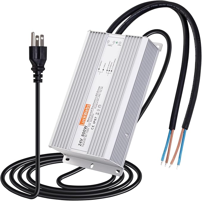LED Driver 24V800W Waterproof Power Supply AC 90-130V to DC 24V33.3A Switching Power Supply IP67 Low-Voltage Transformer Suitable for Outdoor LED Lighting Fixtures and Any 24V DC Equipment