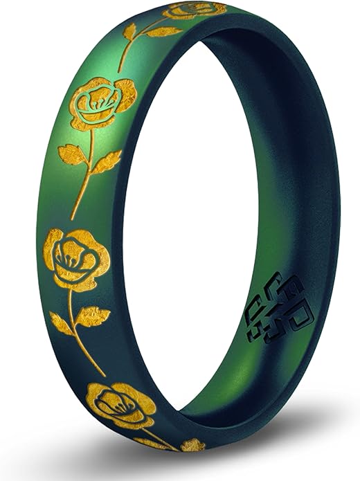 Knot Theory Birth Flower Silicone Ring for Women - 4mm Comfort Fit Wedding Band Engagement Ring