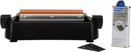 Norton IM200 Knife Sharpener Oil Stone Sharpening Stone Kit with Coarse/Medium Crystolon and Fine India Stones, Sharpening Stone Oil and Knife Angle Guide
