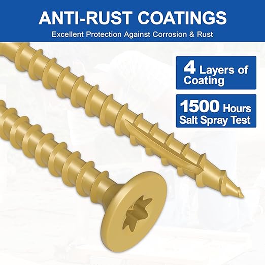 #8 x 1-1/2” Deck Screws, 250Pcs Star Drive Wood Screws, Rust Resistant Timber Screws for Timber/Log/Landscaping Wood, T20 Star Bit Included, Yellow