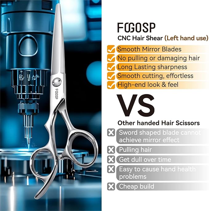 Left Hand 6" Professional Hair Shears Set VG10 Japanese Stainless Steel Sharp Ergonomic Lightweight Regular Straight and Thinning Scissors for Barbers and Salon Professionals