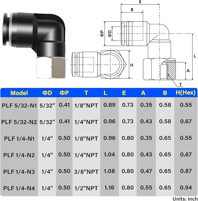 TAILONZ PNEUMATIC Female Elbow 1/4 Inch Tube OD x 1/8 Inch NPT Thread 90 Push to Connect Fittings PLF-1/4-N1 (Pack of 10)