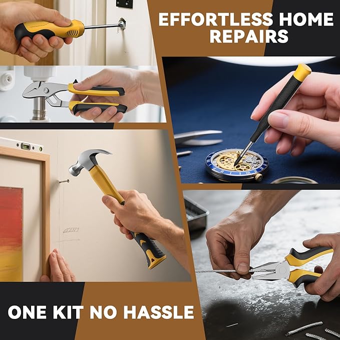 Home Tool Kit 199 Piece Basic Household Auto Repair Tool Set Car Toolbox General Hand Tool Kit for Home Men Women DIY with Plastic Toolbox Storage Case Pliers Wrench Combination