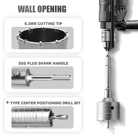 1-9/16 inch / 40mm Concrete Hole Saw with SDS Plus Shank Connecting Rod,Concrete Drill Bit,6.3mm Tungsten Carbide Tip Cement Hole Saw for Concrete Cement Brick Wall (40mm (1-9/16 inch))