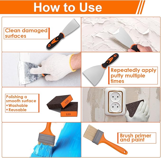 THINKWORK Putty Knife Set - 14Pcs Stainless Steel Paint Scraper Tools, Drywall Knife Set for Removing Wallpaper, Repairing Drywall, Applying Putty, Taping, Scraping Plaster, Cement, Adhesive