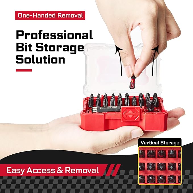 32Pieces Impact Screwdriver Bits Set, S2 Steel Magnetic Phillips Muliti Insert Bits Tips Set with Impact Bit Holder and 1/4?쒾ocket Adapter(Red Storage Box Case)