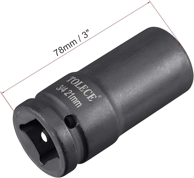 uxcell 3/4-Inch Drive 21mm 12-Point Deep Impact Socket, CR-MO Steel 78mm Length, Metric Sizes