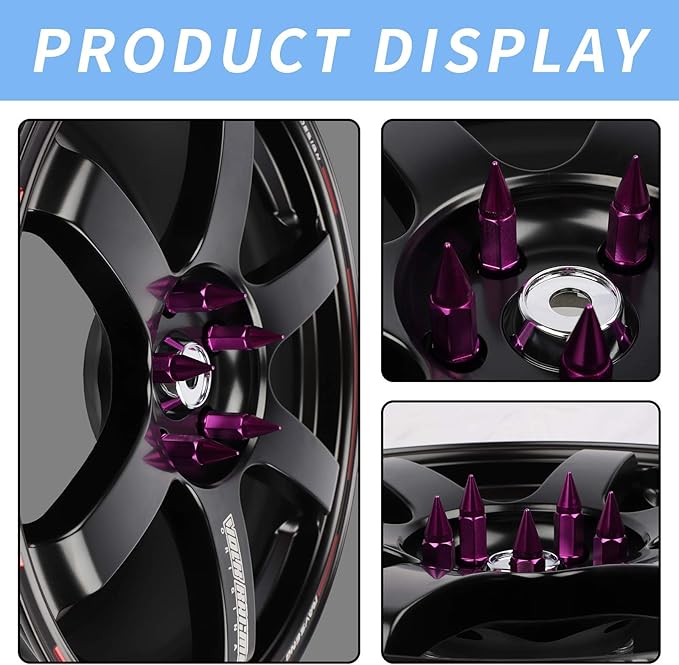 20Pcs Anti Theft Spiked Extended Tuner Wheel/Rims Lug Nuts M12X1.5+Socket (Purple)
