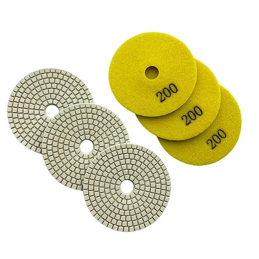 5" Wet Diamond Polishing Pad - 3 Packs of 200 Grit - White Resin for Granite, Marble, Quartz, Engineered Stone