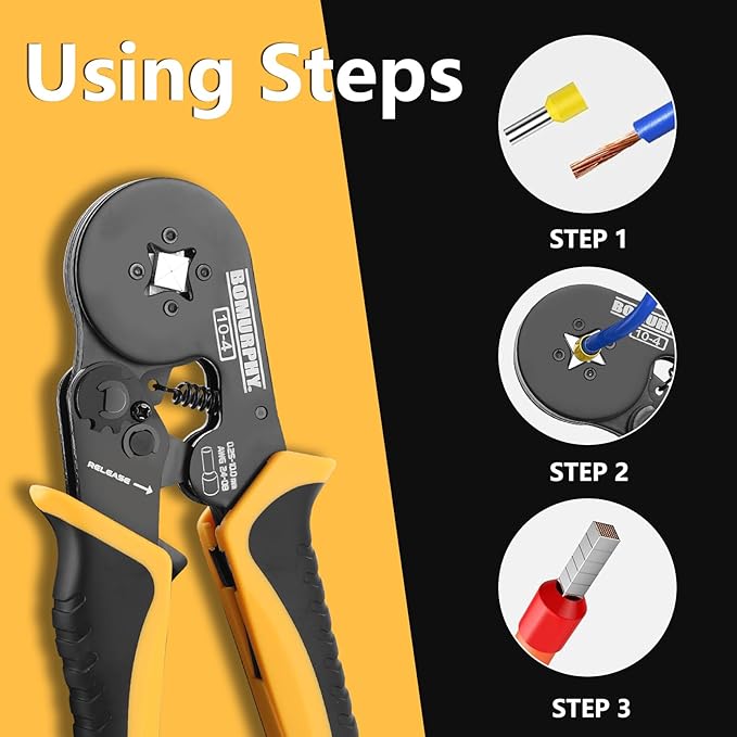 Ferrule Crimping Tool Kit with Wire Connectors, AWG24-8 Sawtooth Self-Adjustable Ratchet Wire Terminals Crimper Kit (Crimper Plier)