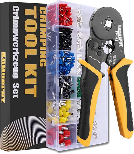 Ferrule Crimping Tool Kit with Wire Connectors, AWG24-8 Sawtooth Self-Adjustable Ratchet Wire Terminals Crimper Kit (Crimping Tool Set - 18 Types)