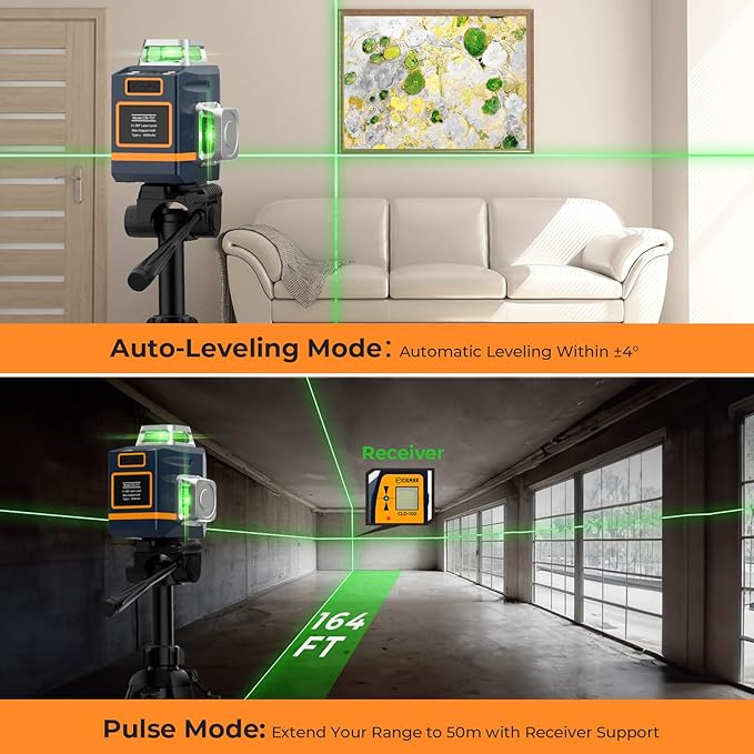 CIGMAN 3D Laser Level with Tripod,Remote Control,Compact Design,4000mAh Battery,Rotary Base,3x360째Self-Leveling Green Laser Leveler for Picture Hanging and DIY Projects