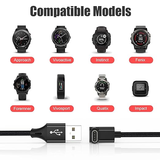 AGVEE 1.5ft Short Charger for Garmin Watch, L-Shape Charging Cable for Fenix, Forerunner, Vivoactive, Instinct, Venu, Tactix, Approach, D2, Quatix Series, Right Angle Braided, Black