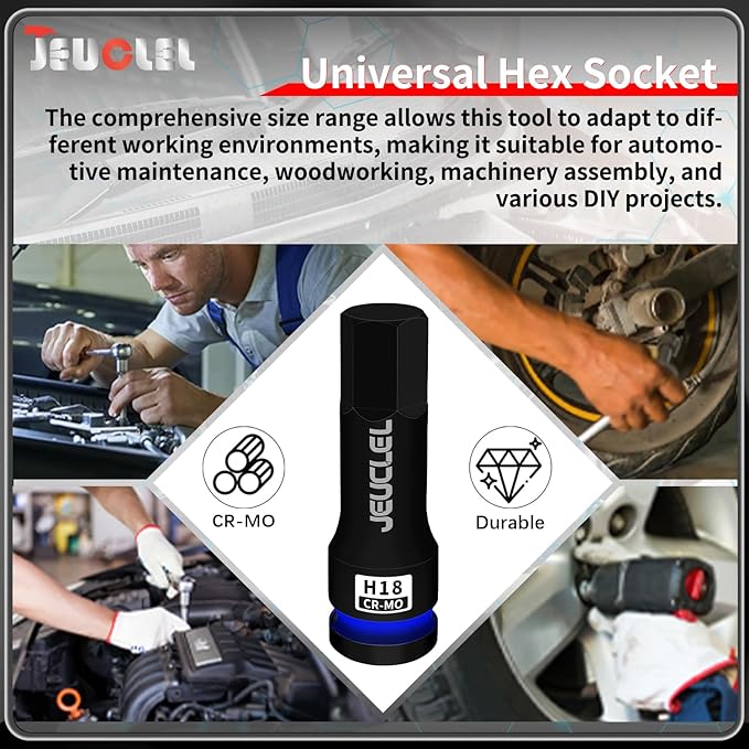 18mm Hex Impact Bit Socket, H18 1/2-Inch Impact Drive Allen Socket, Cr-Mo Steel Lengthen Hex Screwdriver Adapter for Electric Ratchet Wrenches Fastening Screws