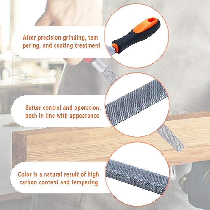 10" Handy File with Rubber Hand Grip Handle, Half Round File for Plastic Laminate Edge Finishing,High Carbon Hardened Steel Flat Mill File(1 Pcs)
