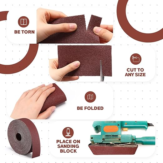 Abrasive Sandpaper Roll 3''x 200 ft 80 Grit Drum Sander Sandpaper Rolls Sand Paper Roll Emery Cloth Roll for Drum Sander Sandpaper Continuous Roll Wood Automotive Polishing