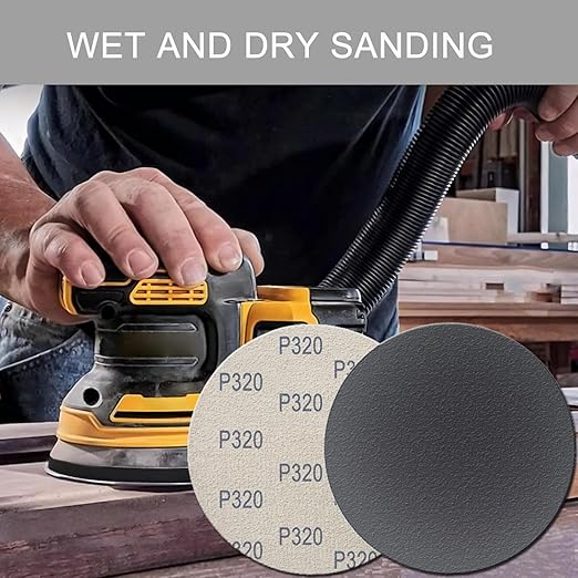 6 Inch 50 Pcs Wet Dry Sanding Discs Hook and Loop, 320 Grit Sandpaper Automotive Wood Metal Polishing & Sanding, Silicon Carbide Sand Paper for Random Orbital Sander (Grit 320)