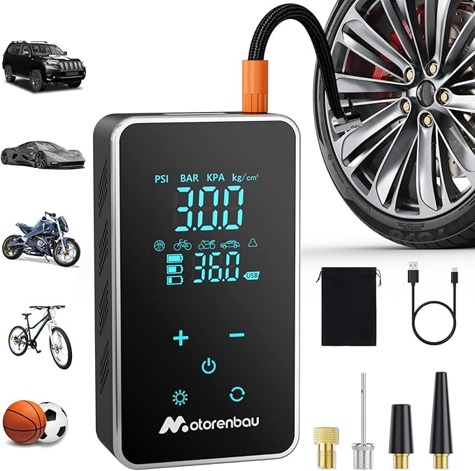 Tire Inflator Portable Air Compressor, 150PSI Cordless Air Pump for Car Tire, 3X Faster Auto Tire Inflator with Digital Pressure Gauge LCD Screen, Rechargeable Tire Pump for Cars,SUVs,Motorcycle,Bike