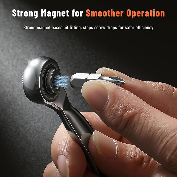 Katerk 28 in 1 Magnetic Screwdriver Set, 90 Degree Offset Ratcheting Wrench, Mini Ratchet Wrench Set, Right Angle Ratcheting Screwdriver Set and Bit with Metric Socket Set for Tight Spaces