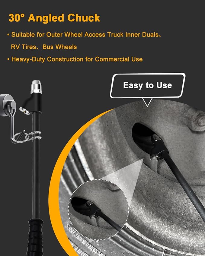 GODESON 15" Extended Reach Dual Head Air Chuck, 1/4" NPT Tire Inflator Nozzle with Quick Plug ??Heavy Duty Air Compressor Chuck Kit for Semi, Truck, RV, Dually Tires, Close Flow Tire Chucks
