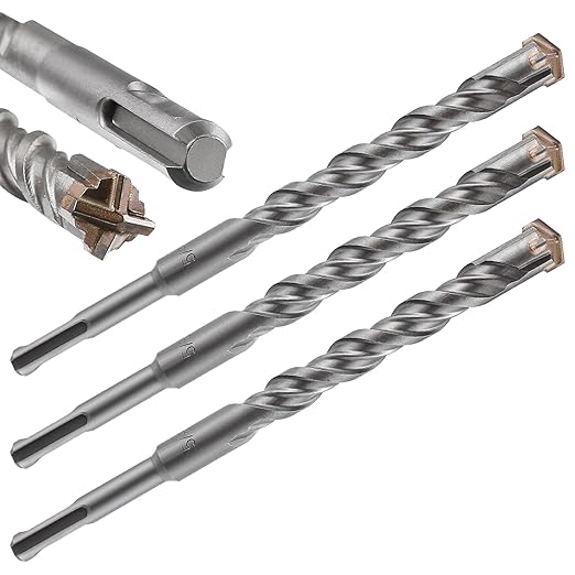 Concrete Drill Bit 3pcs 5/8" X 8"-6" Cross-Type Double Thread Carbide Material Suitable for Concrete, Brick, Cement Walls, Stone, Hammer Drill Bits for Concrete